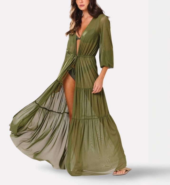 Blueman Solid Tulle Long Dress, Model View