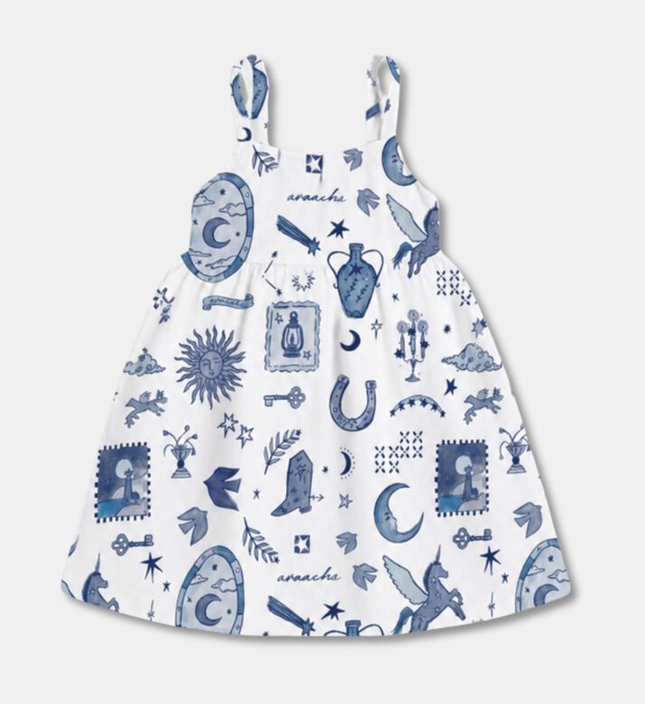 My Little Thieves Cotton-linen Celestial-print Strappy Dress, Packshot View