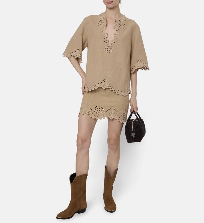 Isabel Marant Embroidered Scallop Hem Mini Skirt, Model View