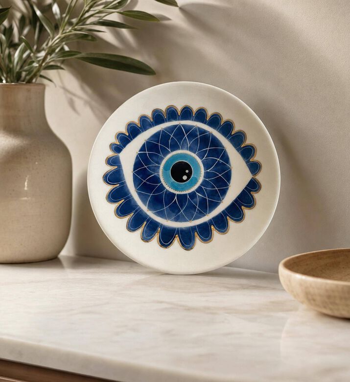Noorena Evil Eye Gold Glazed Ceramic Plate - 17.5 Cm, Model View