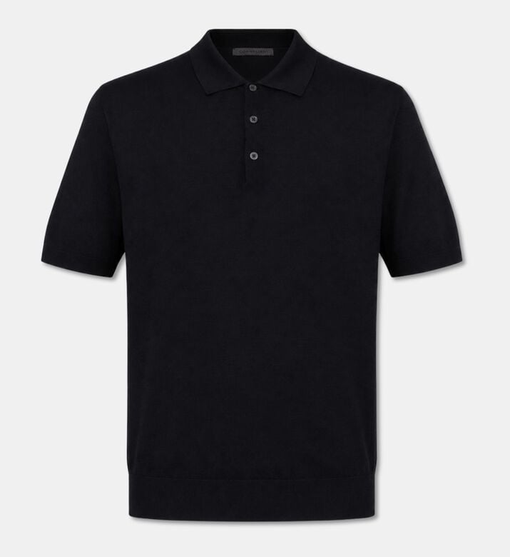 Corneliani Fine-knit Polo Sweater, Black, 58, Packshot View