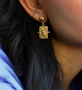 Ottoman Hands Rectangular-shape Drop Stud Earrings, Packshot View
