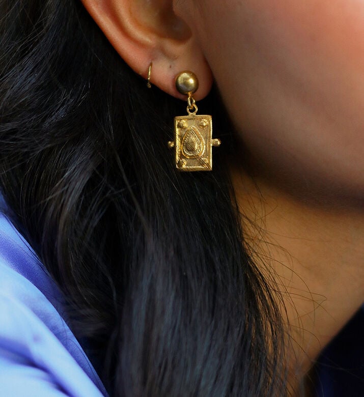 Ottoman Hands Rectangular-shape Drop Stud Earrings, Packshot View Ottoman Hands Rectangular-shape Drop Stud Earrings, Packshot View