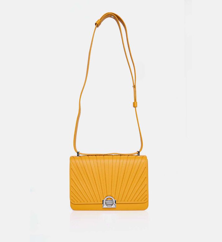 Camille Fournet Signature Calf Leather Pleated Shoulder Bag, Yellow, Packshot View