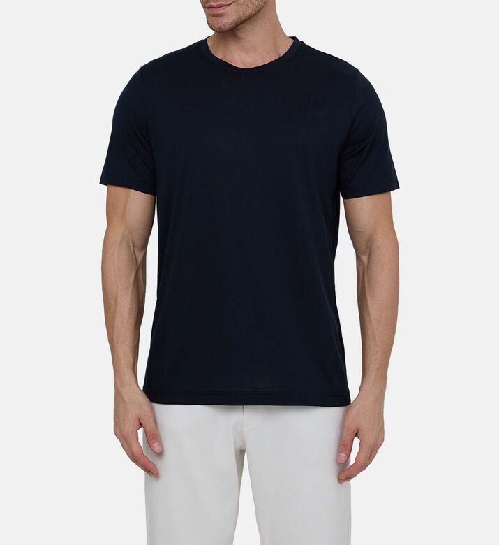 Cotton-blend Plain Crewneck T-shirt