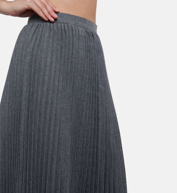 Blue For Burgundy Metallic Pleated Panels Knit Maxi Skirt, Model View