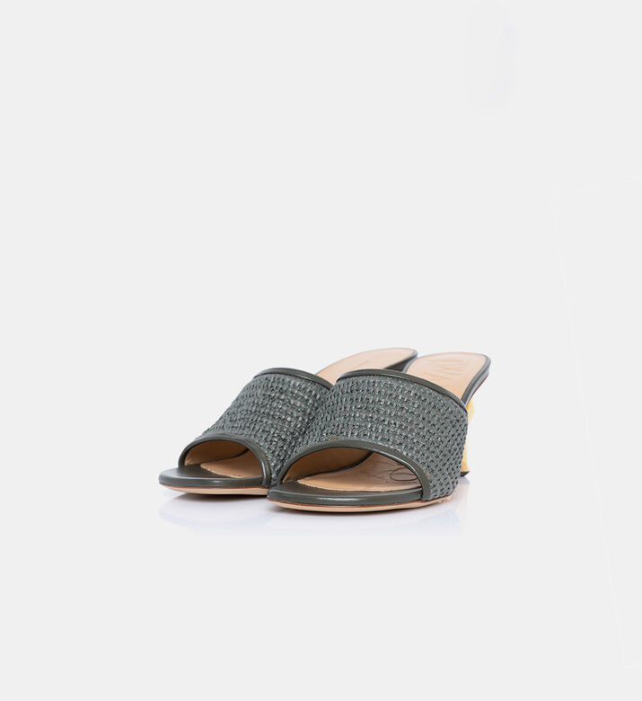 JW Anderson Raffia Chain Heel Slide Sandal, Khaki, Eu-36, Packshot View