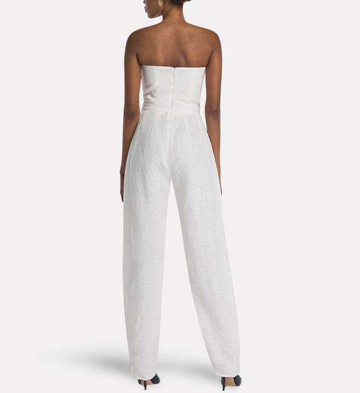 Savanna Linen Pleated Strapless Corset Jumpsuit, Model View