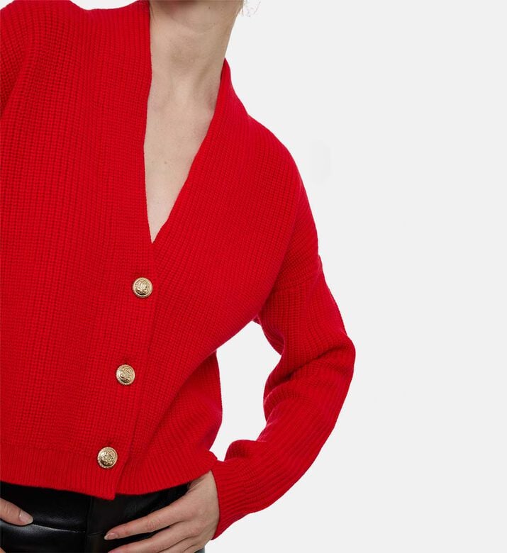 Alice and Olivia Button Closure V-neck Cardigan, Model View Alice and Olivia Button Closure V-neck Cardigan, Model View