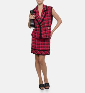 Edward Achour Paris Plaid Tweed Sleeveless Blazer, Model View Edward Achour Paris Plaid Tweed Sleeveless Blazer, Model View