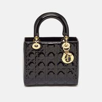 Dior Black Cannage Patent Leather Large Lady Dior Tote Bag Preowned