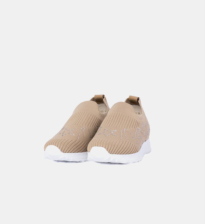 Baldinini Knit Rhinestone-embellished Slip-ons Sneakers, Light-brown, Eu-41, Packshot View