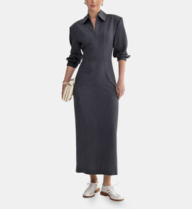 فستان طويل بأكمام طويلة بسحاب إغلاق