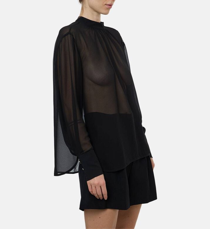 Edward Achour Paris Sheer Woven Button-detail Blouse, Black, 40, Model View