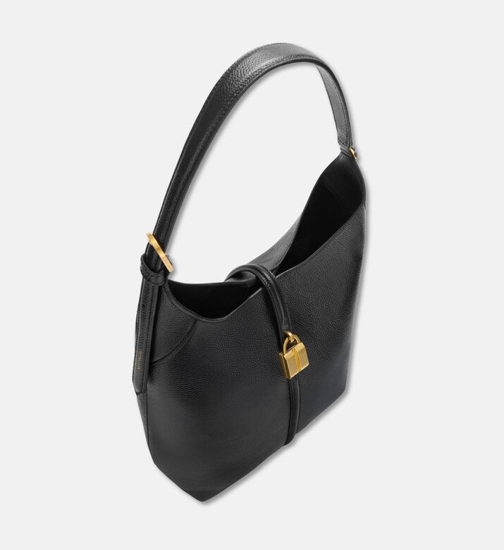 Demellier Grain Leather Hobo Bag, Black, Packshot View