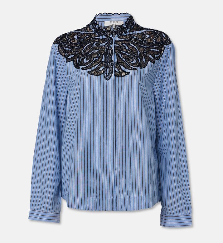 Sea NY Maella Lace Overlay Contrast Stripe Shirt, Packshot View