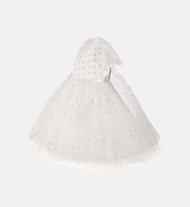 فستان تول بطبعة قماش فضي