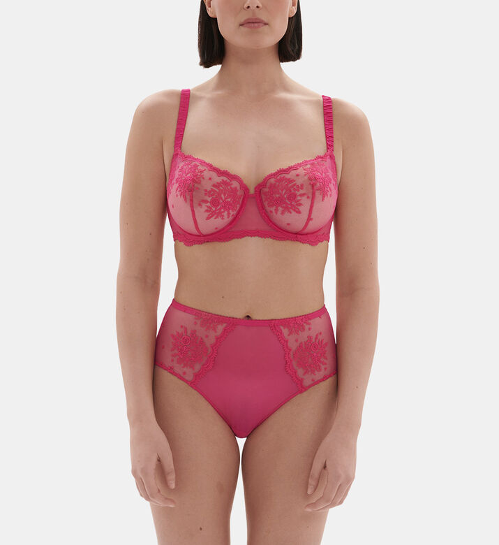 Floral-embroidery Tulle Retro Brief