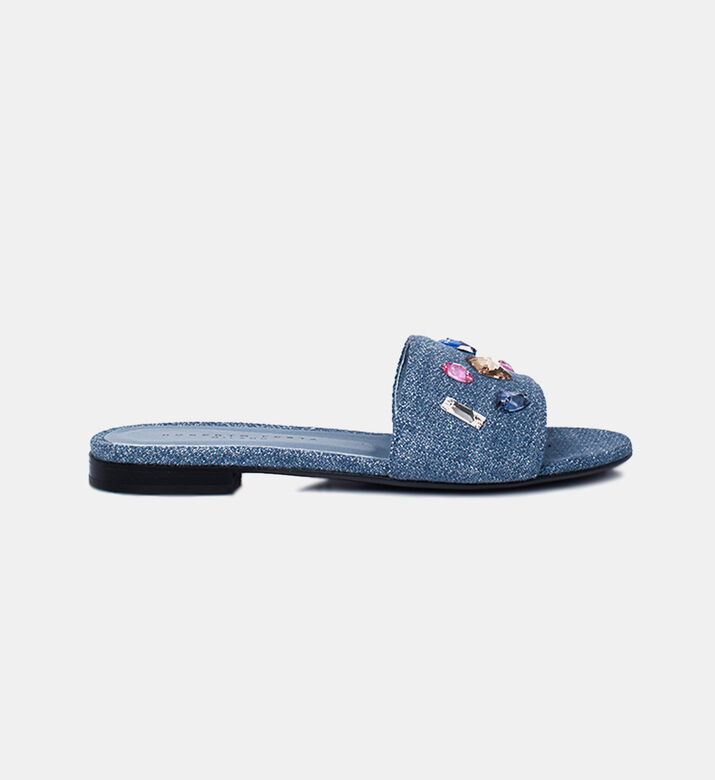 Anita Rhinestone Denim Slippers