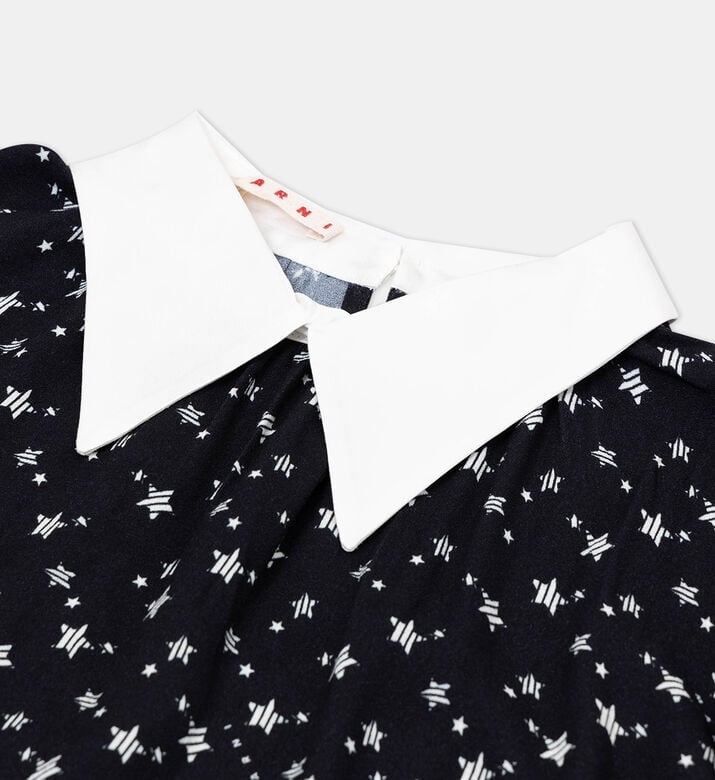 Stars-print Pointed Collar Flared Dress Stars-print Pointed Collar Flared Dress