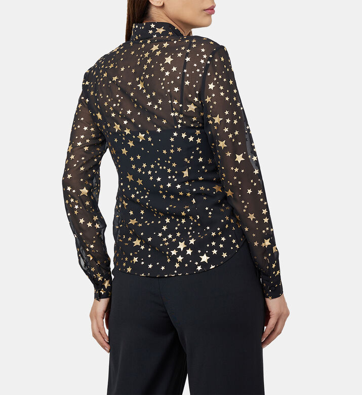 قميص حرير مطبوع بنجمة عرجاء