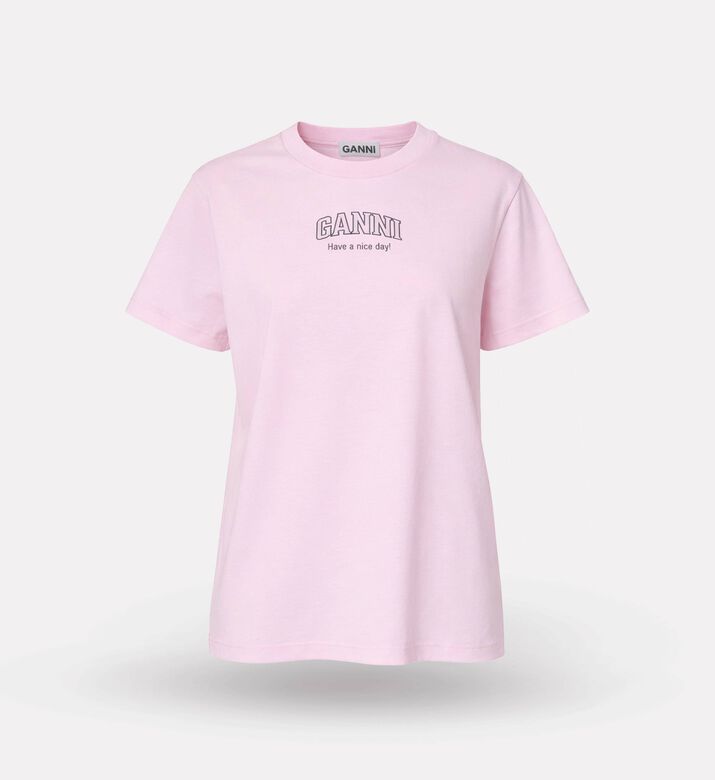 Ganni Logo-embroidery Short-sleeve T-shirt, Pink, M, Packshot View