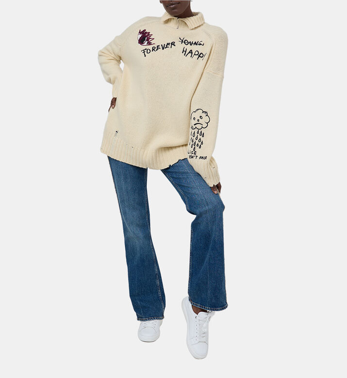 Fleece Cherry-embroidery Sweatshirt