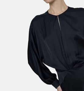 فستان متوسط رويكو بياقة دائرية ساتان