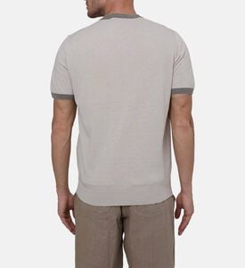 تيشيرت محبوك بلون بيج فاتح برقبة مستديرة