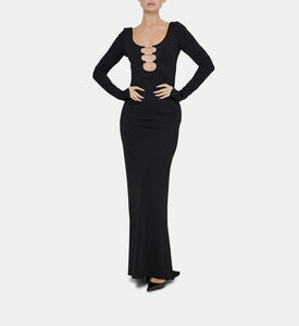 فستان كالينا طويل بياقة عميقة وفتحات