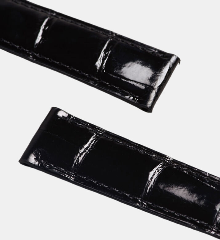 Camille Fournet Shiny Square Scale Watch Strap, Black, Packshot View Camille Fournet Shiny Square Scale Watch Strap, Black, Packshot View