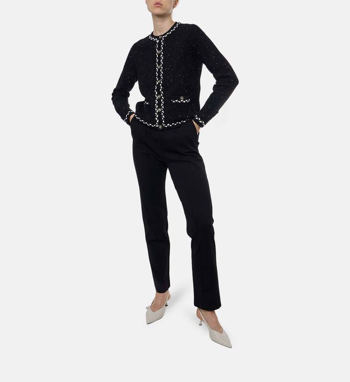 Weill Tweed Braid-detail Round Neck Cardigan, Model View Weill Tweed Braid-detail Round Neck Cardigan, Model View