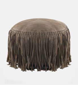 Home Deco and More Willow Suede Leather Round Pouf, Olive, Packshot View Home Deco and More Willow Suede Leather Round Pouf, Olive, Packshot View