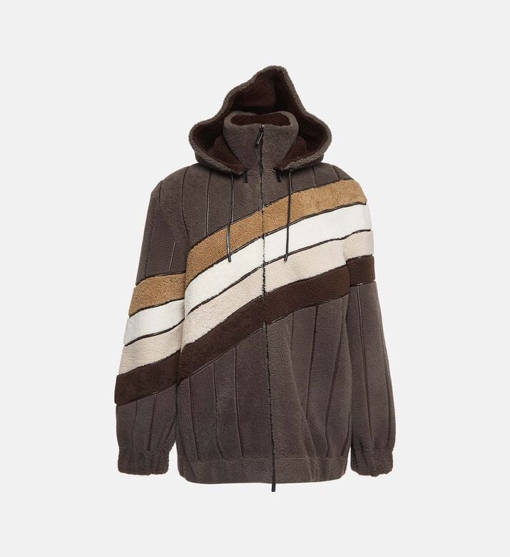 Fendi Multicolor Wool Leather Detachable Hood Bomber Jacket Preowned