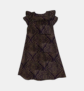 Damask Print Flutter Sleeves Dress