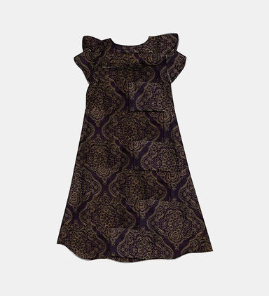 Damask Print Flutter Sleeves Dress