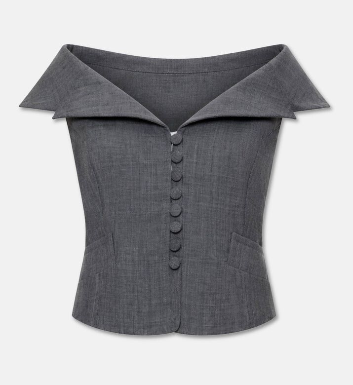 Ganni Asymmetric Collar Short-sleeve Blazer, Packshot View