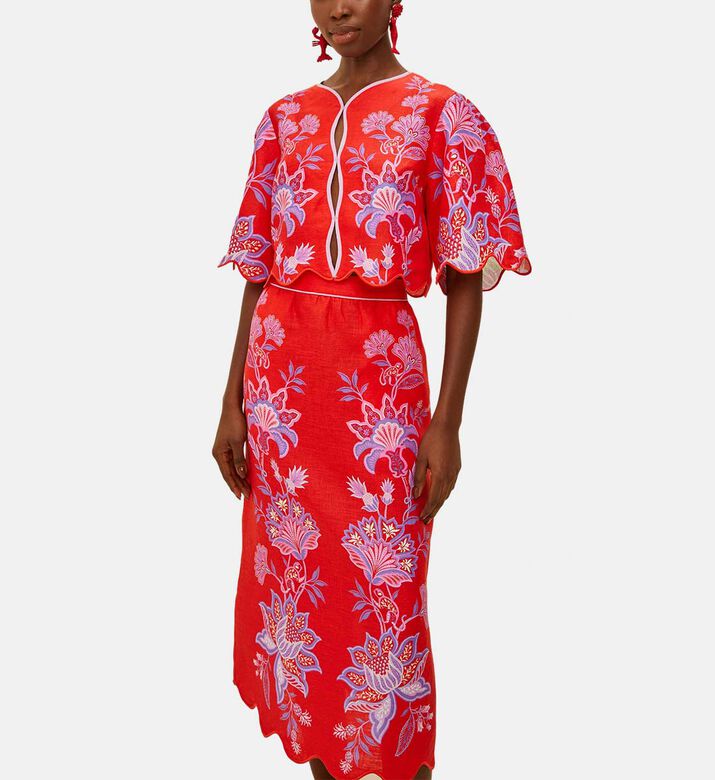 Porcelain Garden Floral Pattern Midi Skirt