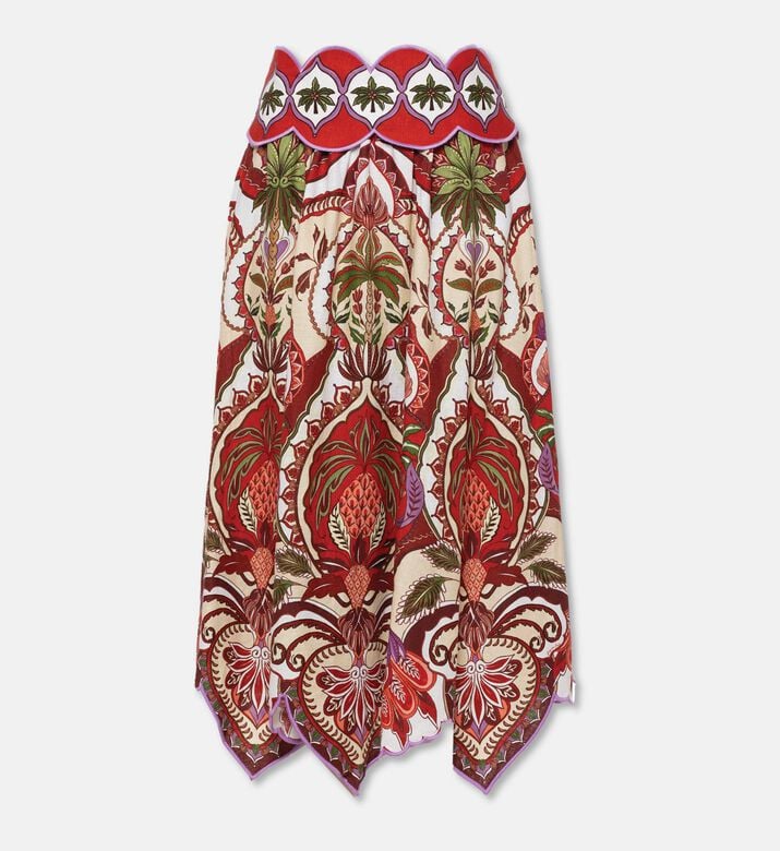 Farm Rio Odara Contrasting Scallops Midi Skirt, Packshot View