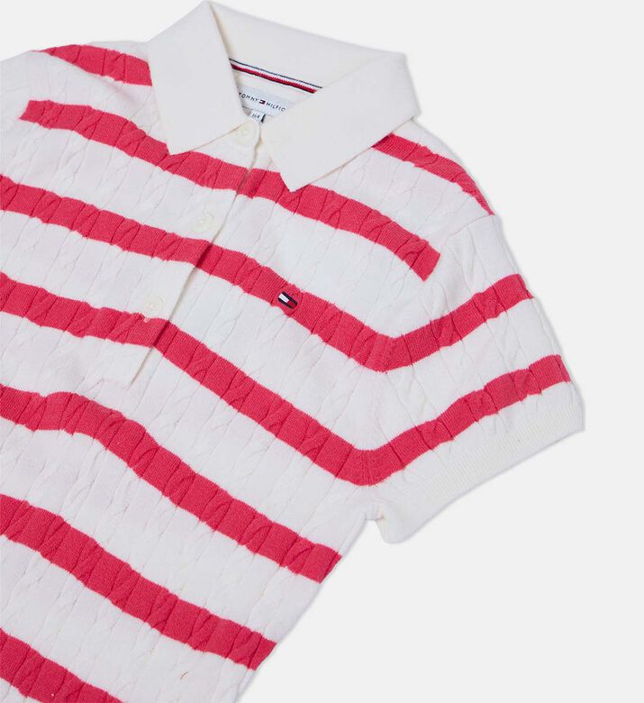 فستان بنمط كنزة مخطط منسوجة بغرزة الضفيرة فستان بنمط كنزة مخطط منسوجة بغرزة الضفيرة