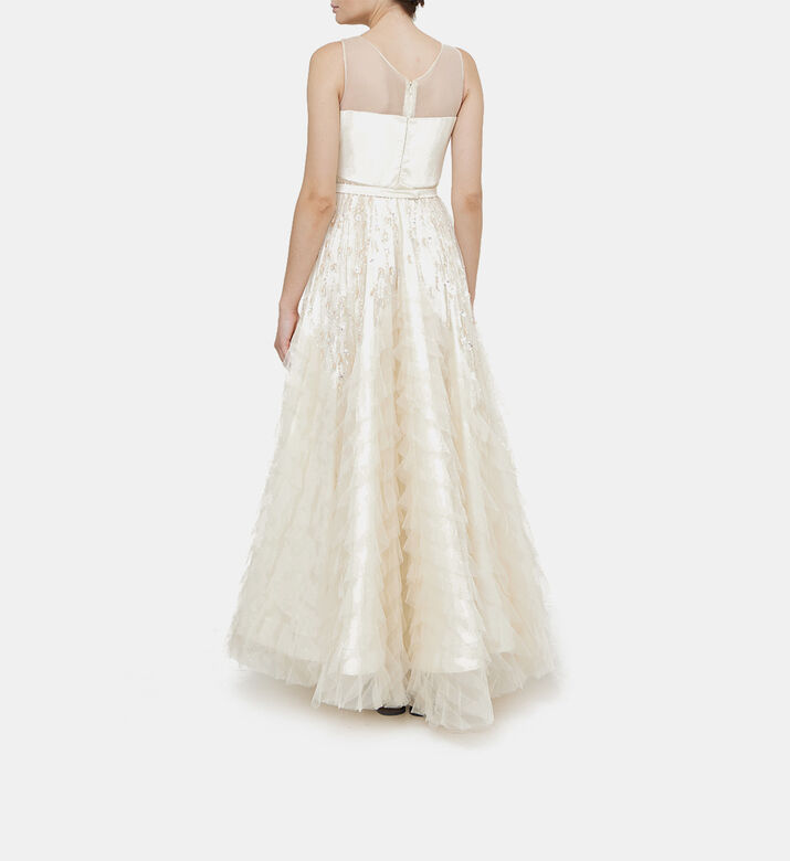 فستان ماكسي واسع بياقة V بأحجار الراين