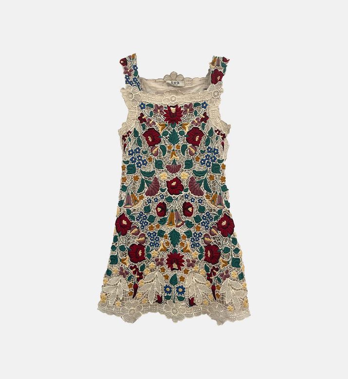 فستان كاثرين قصير مطرز بأزهار