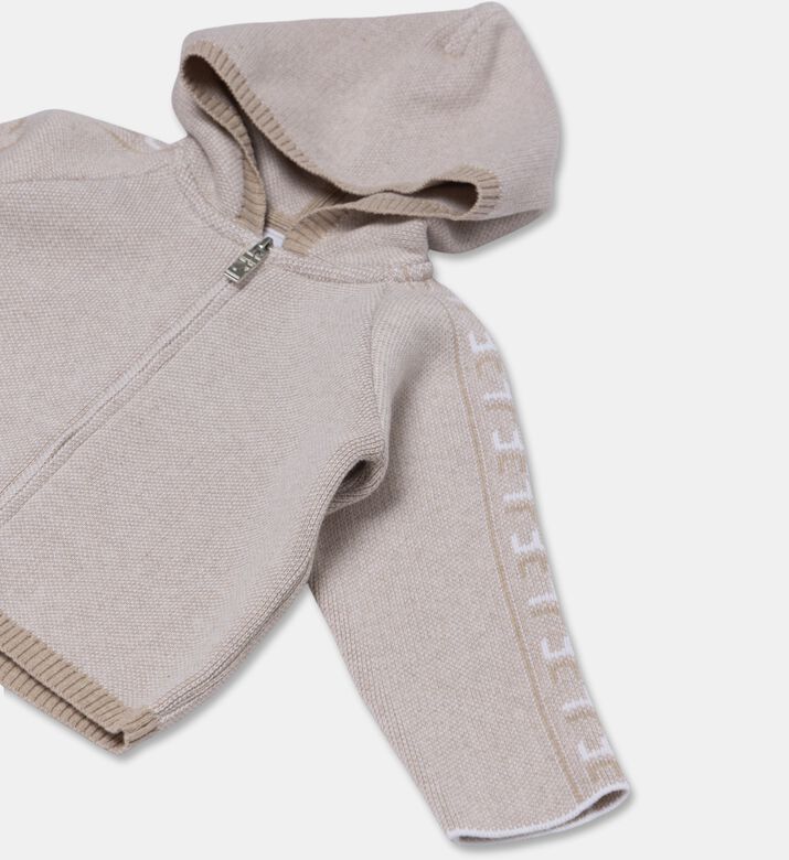 My First Collection Jacquard Knit Baby Hoodie, Beige, 0-1m, Packshot View