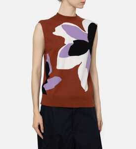 Plan C Floral Intarsia Knit Sleeveless Vest, Model View