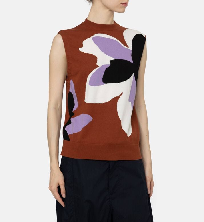 Plan C Floral Intarsia Knit Sleeveless Vest, Model View
