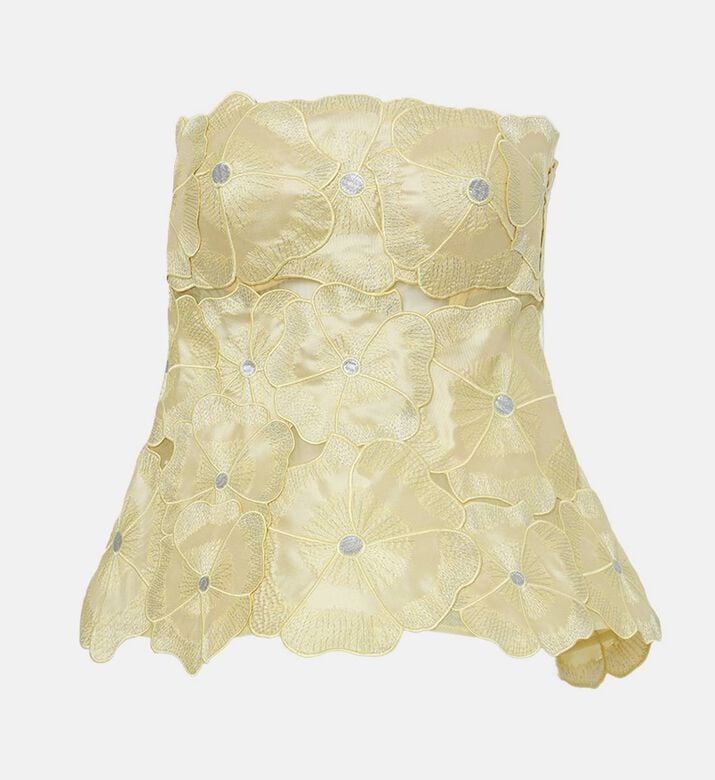 Savanna Embroidered Floral-design Corset Top, Yellow, M, Packshot View