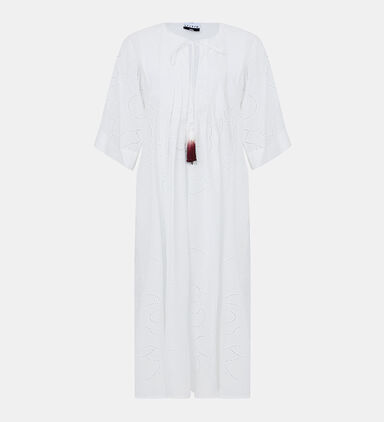 A Jour Floral-embroidery Kaftan Dress