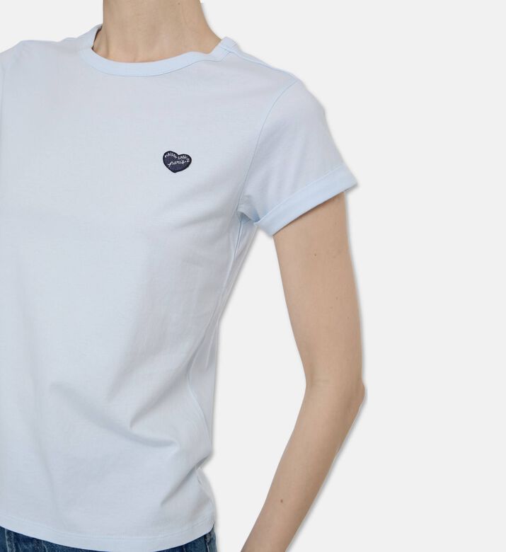 Maison Labiche Classic Heart Logo Cuffed T-shirt, Blue, L, Model View