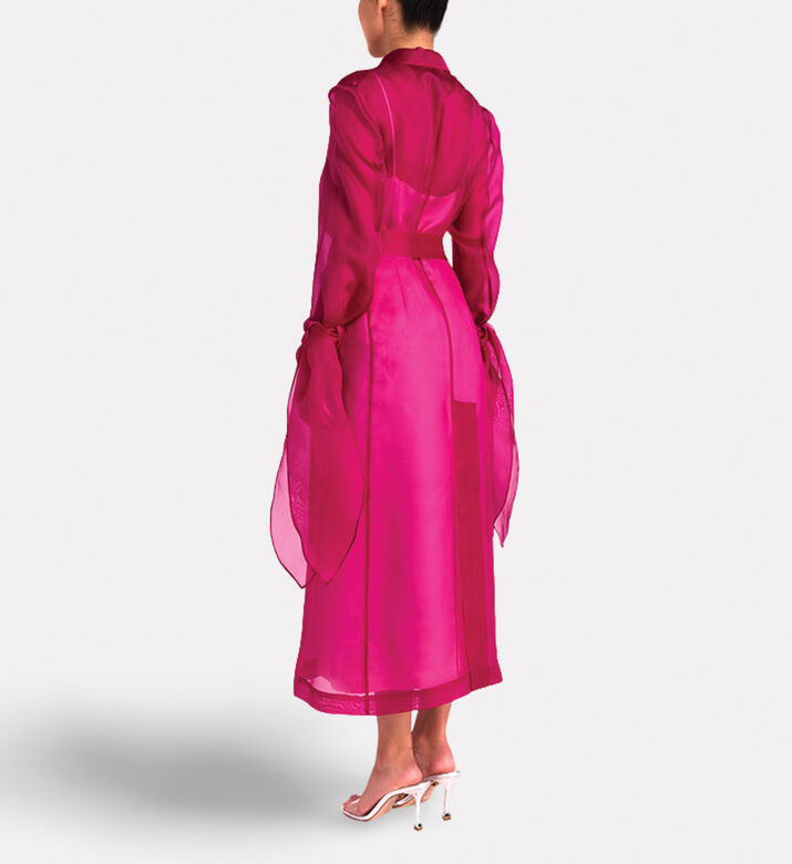 Savanna Silk Organza Summer Coat, Fuchsia, S-m, Model View