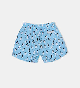 شورت سباحة بطبعة بطاريق صغيرة بلون سماوي للأولاد الصغار